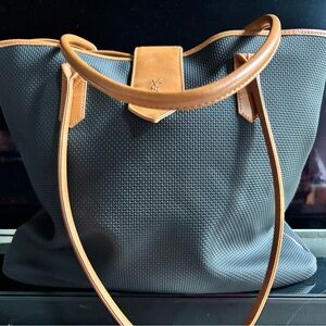 Yves Saint Laurent Gray and Tan Tote Bag with Structured Design